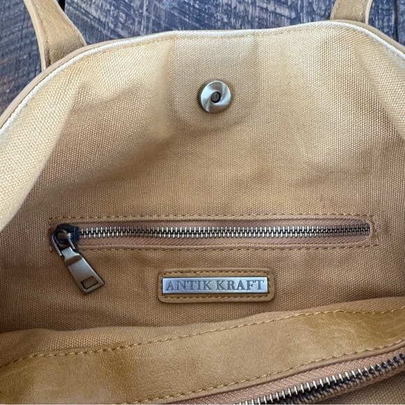 Antik Kraft Mustard Yellow Faux Leather Tote Bag Crossbody Purse Anthropologie - Picture 2 of 9